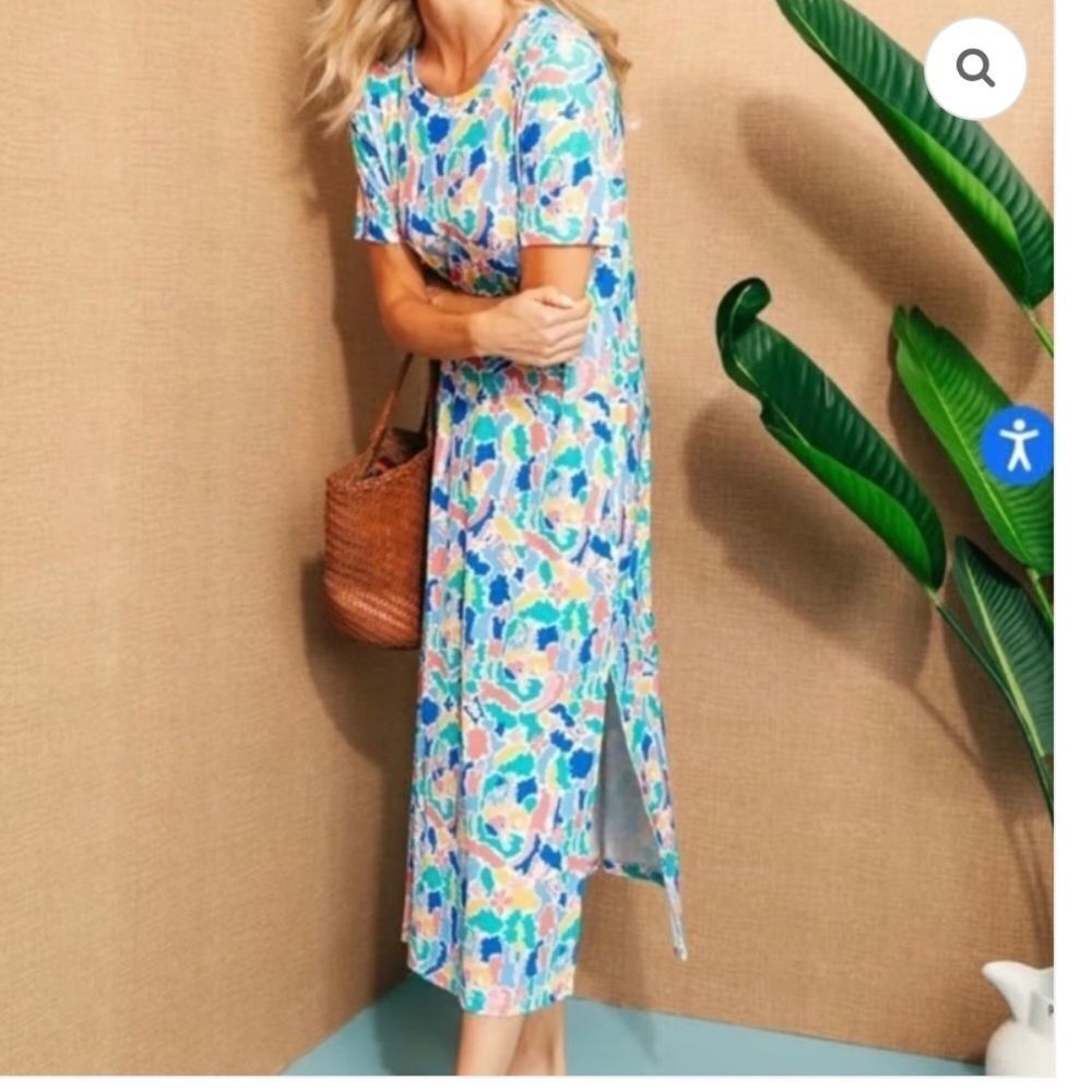 Tuckernuck Cabana Colette Printed Midi Dress Blue Pink Orange Beach Print Size S